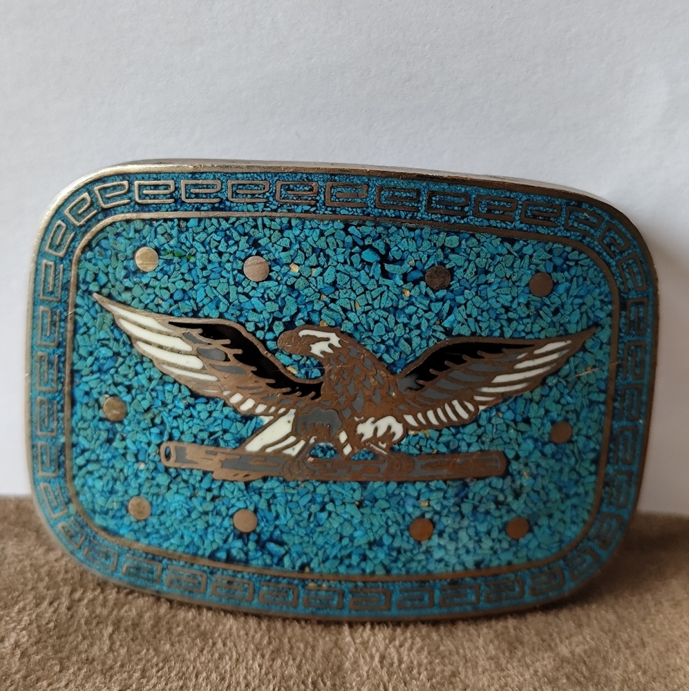 Turquoise N Silver Civil War Union Us War Eagle Western 80s Vintage Belt Buckle